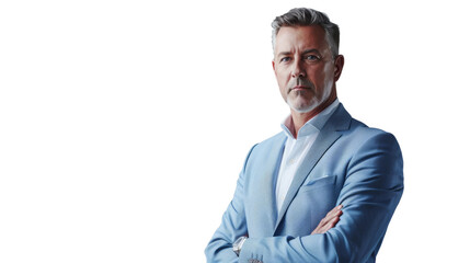 Business leader in a light blue suit portrait on Transparent Background, PNG Format