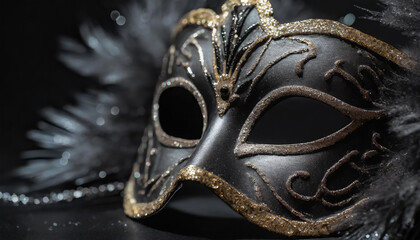 Black Venetian carnival mask, masquerade, party outfit, festive costume, Mardi Gras celebration