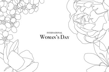 Womens day card with an inscription and flowers made of black and white lines