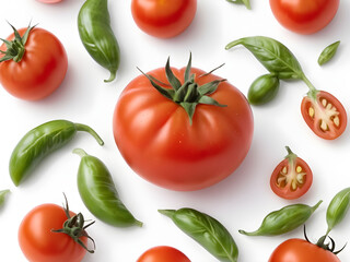set of tomatoes and basil 