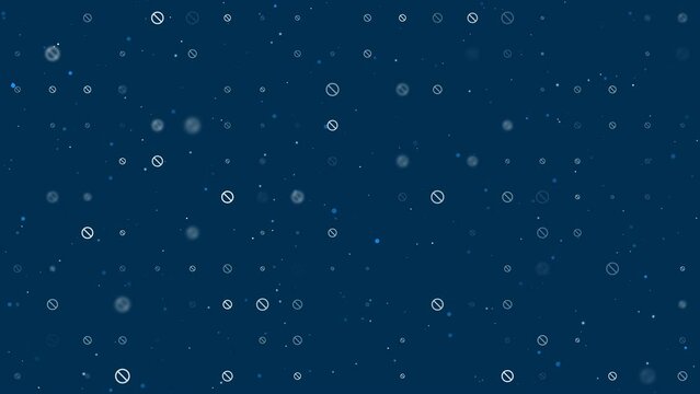 Template animation of evenly spaced stop symbols of different sizes and opacity. Animation of transparency and size. Seamless looped 4k animation on dark blue background with stars