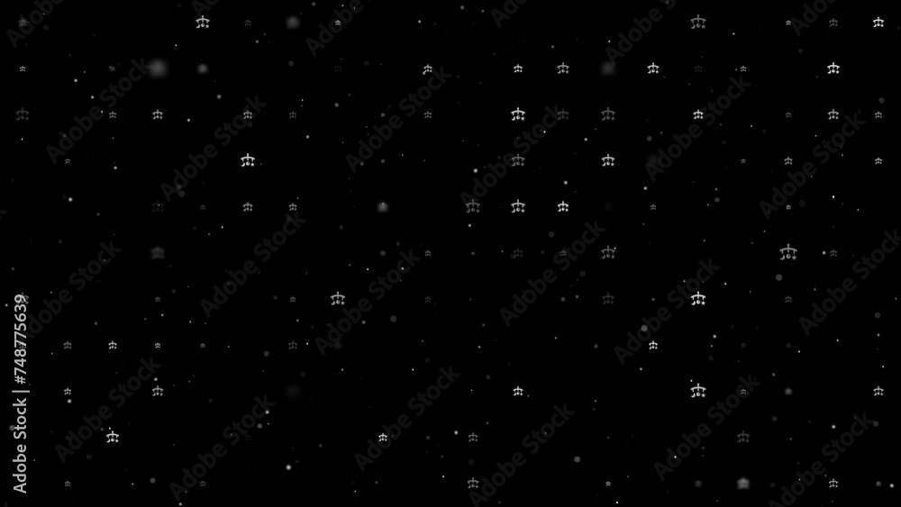 Poster template animation of evenly spaced baby mobiles of different sizes and opacity. animation of transp