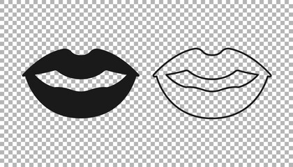 Black Smiling lips icon isolated on transparent background. Smile symbol. Vector