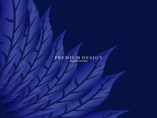 Blue feather premium background. Abstract dynamic composition. Modern vector feather illustration.