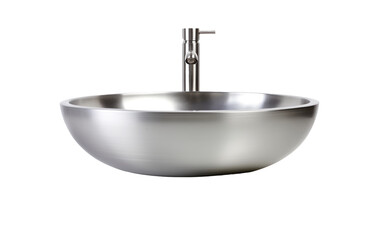 A stainless steel bowl sink with a faucet attached, set against a neutral background. The faucet is turned off, and the sink appears clean and ready for use.