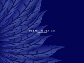 Blue feather premium background. Abstract dynamic composition. Modern vector feather illustration.