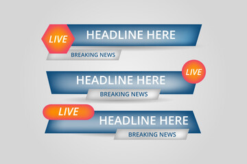 Set of bundle lower third vector design banner with shape strip color. Modern broadcast news lower for TV Bars, Breaking, Sport, Video Channel, Interface Sign, Screen, Show.