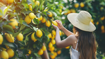 lemonade advertising banner with space for text, lemonade picker collecting lemons close up with...