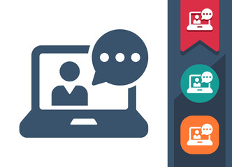 Laptop Icon. Computer, Man, Teacher, Online Course, Video Conference, Chat Bubble, Streaming, Streamer