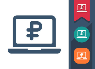 Laptop Icon. Computer, Money, Finance, Online Shopping, E-Commerce, Rouble, Ruble