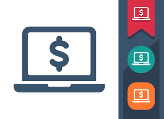 Laptop Icon. Computer, Money, Finance, Online Shopping, E-Commerce, Dollar