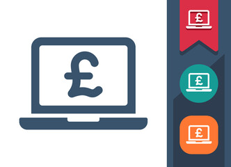Laptop Icon. Computer, Money, Finance, Online Shopping, E-Commerce, Pound Sterling