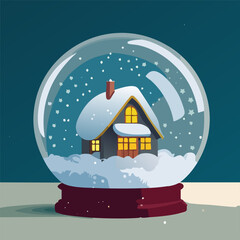 Christmas snow ball with house inside it and snowfall