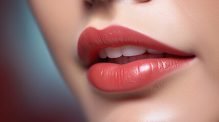 Fototapeta premium Captivating close-up. - Plump lips adorned with lipstick, the perfect mix of sensuality and elegance for any type of advertisement.