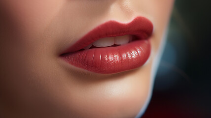 Captivating close-up. - Plump lips adorned with lipstick, the perfect mix of sensuality and elegance for any type of advertisement.