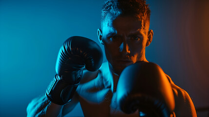 close-up portrait of a boxer on a dark background