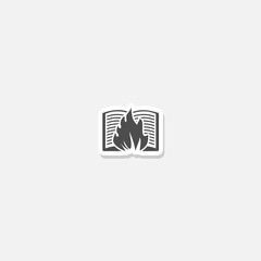 Fiery flaming book logo sticker isolated on gray background