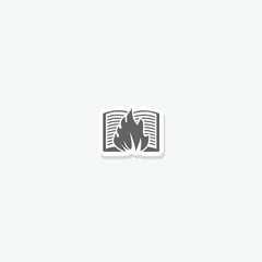 Fiery flaming book logo sticker isolated on gray background