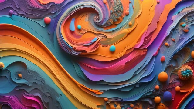 Video animation of abstract image featuring a vibrant mix of colors swirled together, creating a visually stimulating and dynamic piece of art.