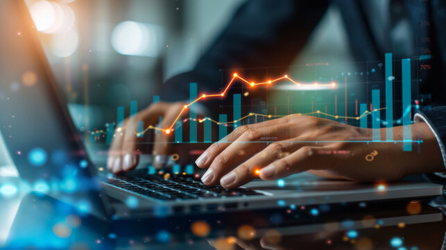 young entrepreneur using big data analysis and cloud technology to collect customer data and display on application dashboard from digital tablet to understand sale forecast and marketing plan.