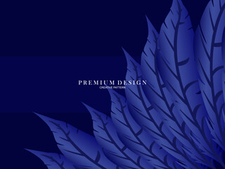 Blue feather premium background. Abstract dynamic composition. Modern vector feather illustration.
