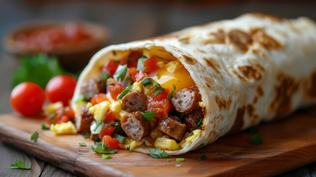 Savoring the Perfect Blend of Sausage, Eggs, and Cheese in a Hearty Breakfast Burrito