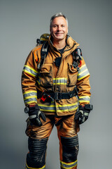 Fototapeta premium full-length fireman on a light background with copy space