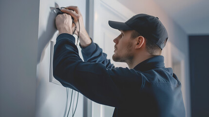 electrician at work close-up on a white background