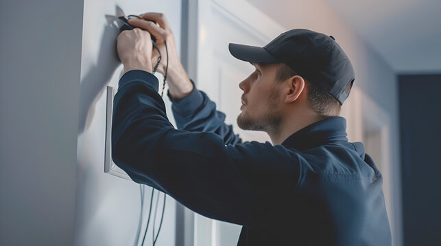 electrician at work close-up on a white background