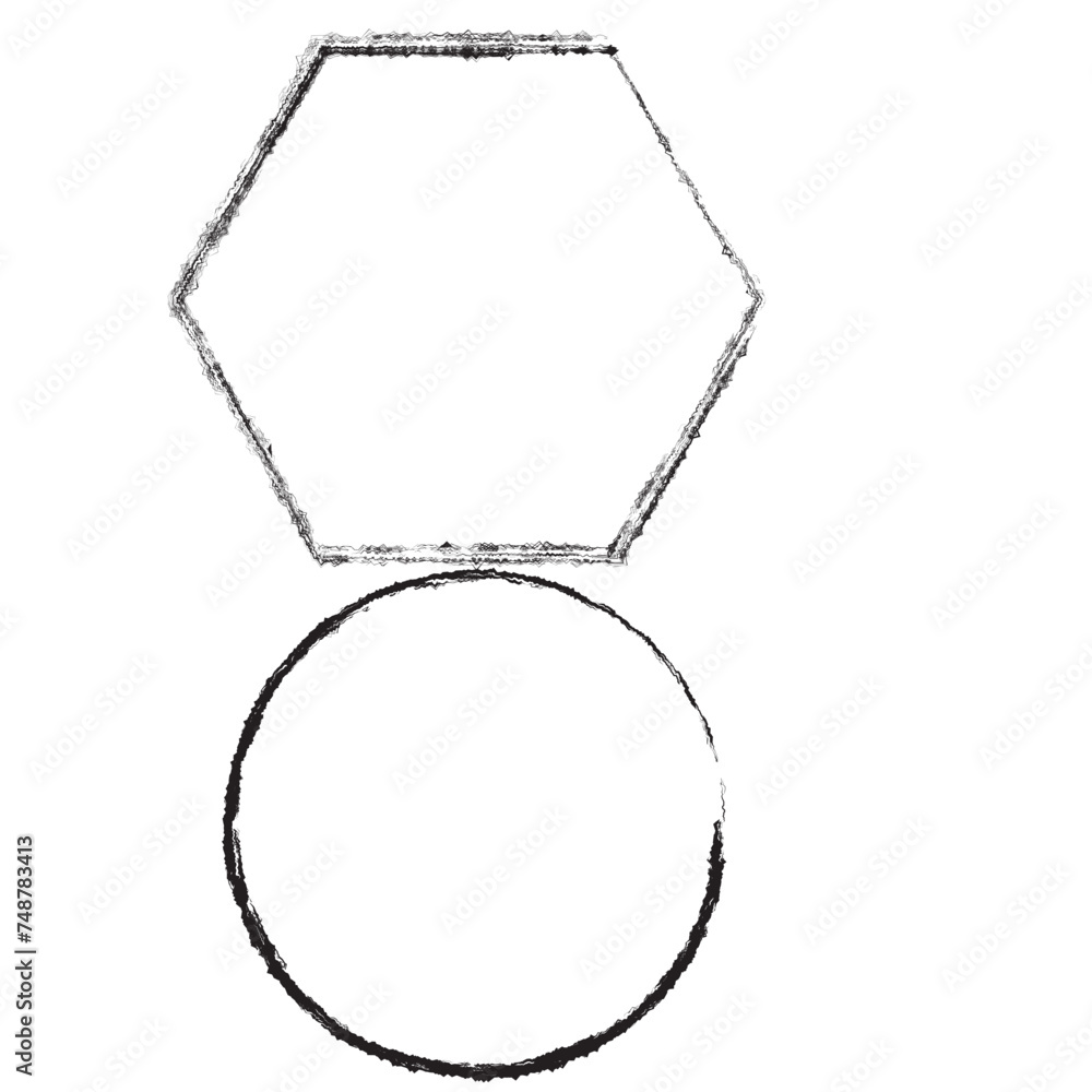Poster chalk rectangle and oval frames set. hand drawn pencil square and circle borders. ink empty rectangl