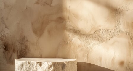 Backdrop for cosmetic products - brown plaster wall and marble table - Powered by Adobe