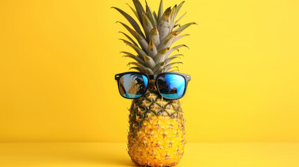 Hipster pineapple with trendy sunglasses on isolated background. - obrazy, fototapety, plakaty