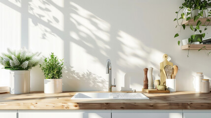 Home mock up, cozy modern kitchen interior background, 3d render.