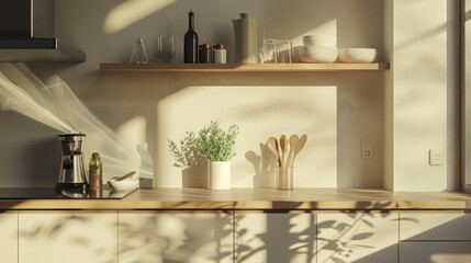 Home mock up, cozy modern kitchen interior background, 3d render.