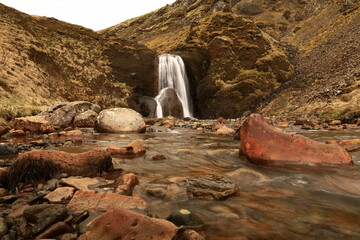 Helgufoss is a waterfall near the capital of Iceland, located in Mosfellsdalur valley