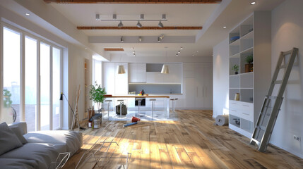 Renovation concept. Room in renovation in modern apartment for relocation.