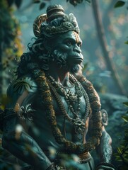 Fototapeta premium Lord Hanuman Statue In Jungle Ai Generated