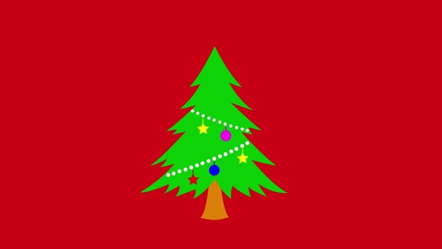 Colorful Christmas tree motion graphic on red background. Video looping for compositing and presentation new years.