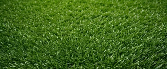 Gordijnen Lush green artificial grass texture for sports and outdoor activity themes, AI Illustration © Natalia