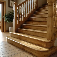 Hand rail for wooden staircase of a hallway.