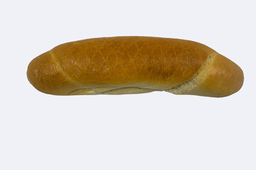 freshly baked bread roll on a white background, top view