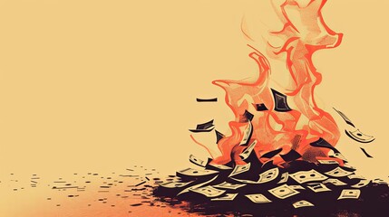 Taxes money burning minimalist illustration - obrazy, fototapety, plakaty