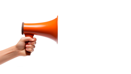 Hand with speaker cut out. Isolated hand holding loudspeaker on transparent background