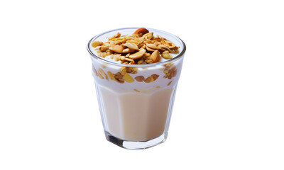 healthy cocktail yogurt with nuts on white background
