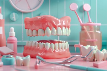 Fototapeta na wymiar 3d illustration of teeth with dental care