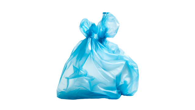 Garbage plastic bag cut out. Isolated blue garbage bag on transparent background
