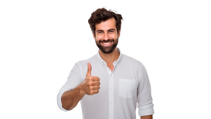 Happy man showing thumb up sign. Isolated smiling man showing like sign
