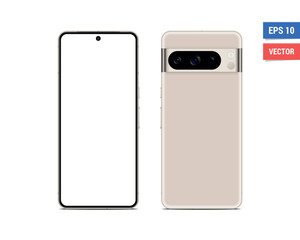 Realistic vector flat Google Pixel 8 Pro mockup with blank screen isolated on white background. Scale image any resolution
