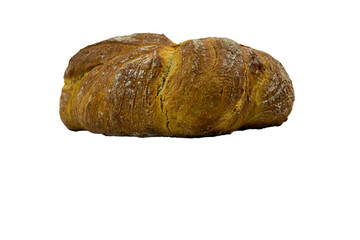 freshly baked wheat bread on a white background - side view