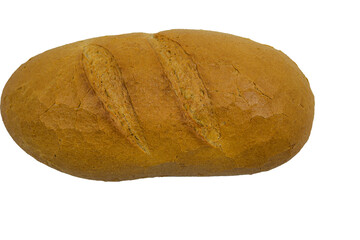 freshly baked wholemeal bread on a white background - top view